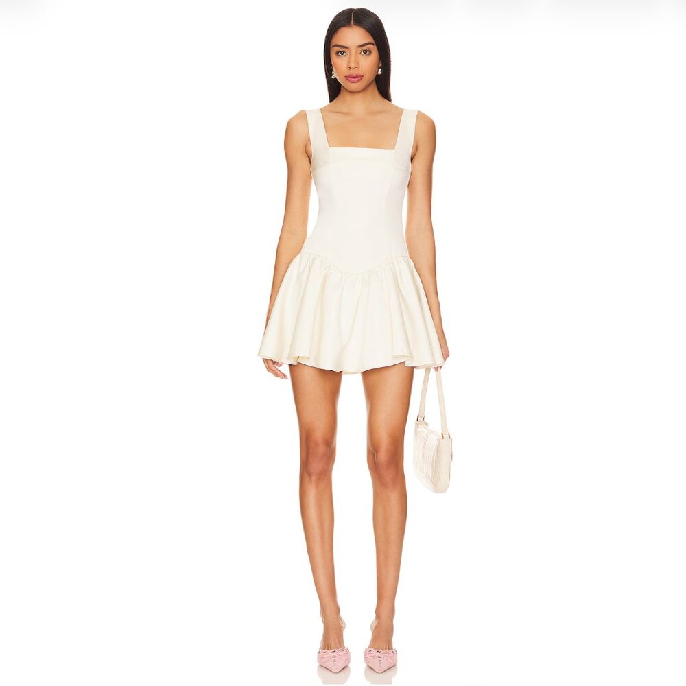 WeWoreWhat, Corset Peplum Satin Mini Dress, Color: Cream/White, Size 4